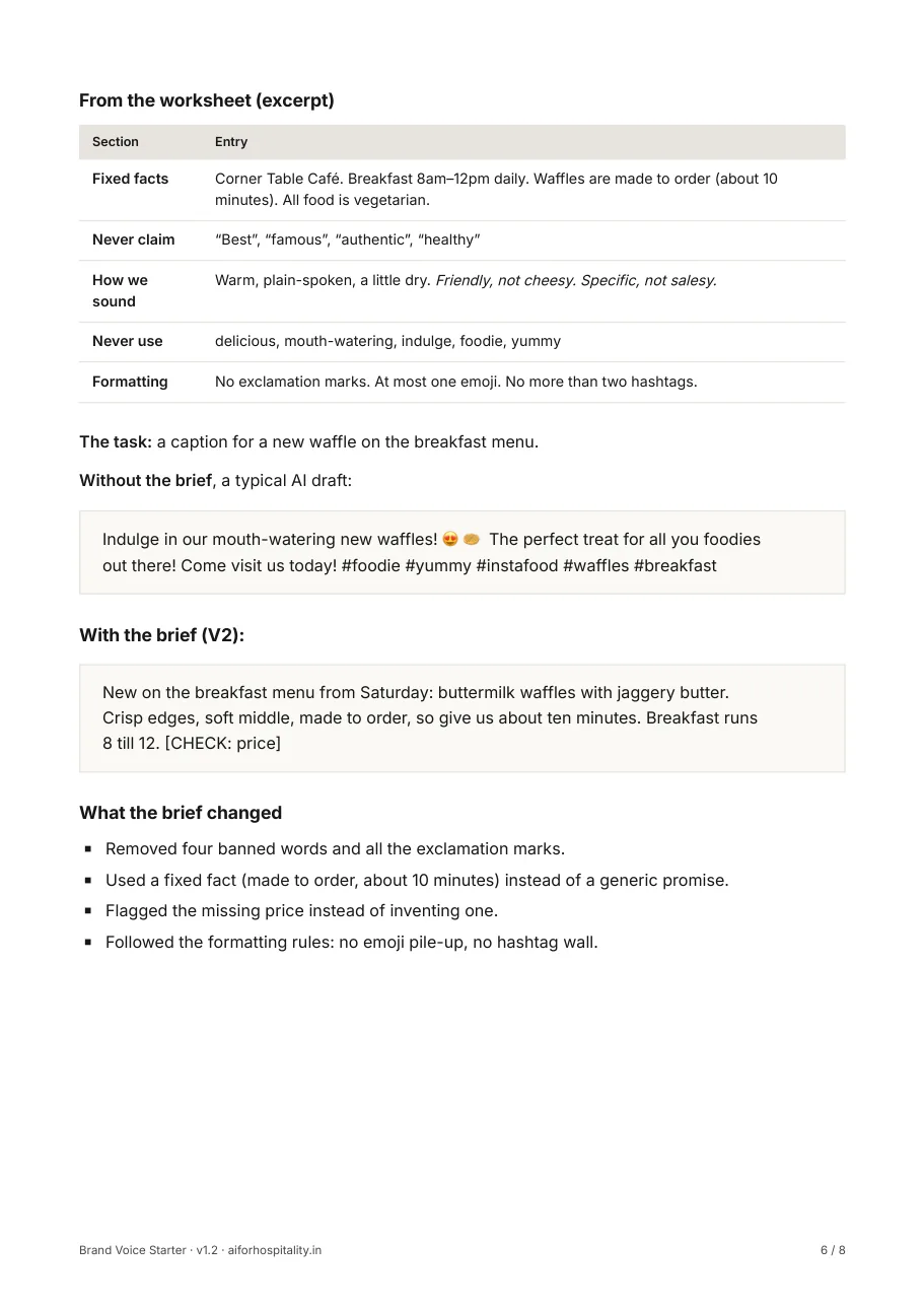 The worked example: a draft without the brief and with it